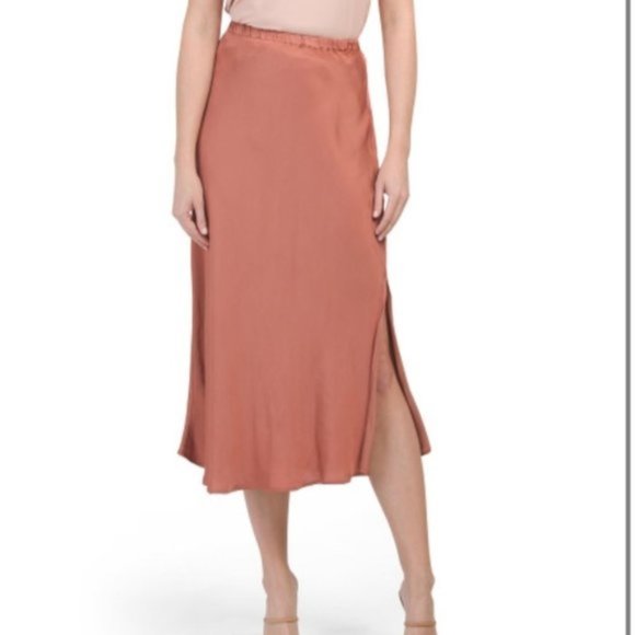 Young Fabulous & Broke Dresses & Skirts - YFB Felicity Satin Midi Slip Skirt Dusty Rose Pink